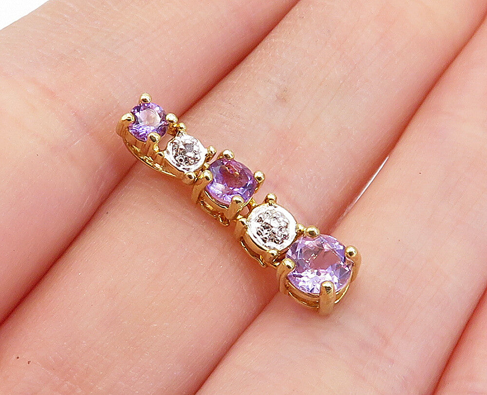 ROSS SIMON 925 Silver  Vintage Genuine Diamond & Amethyst Pendant  PT2761