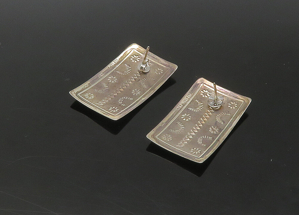 925 Sterling Silver  Vintage Shiny Etched Pattern Square Drop Earrings EG10915