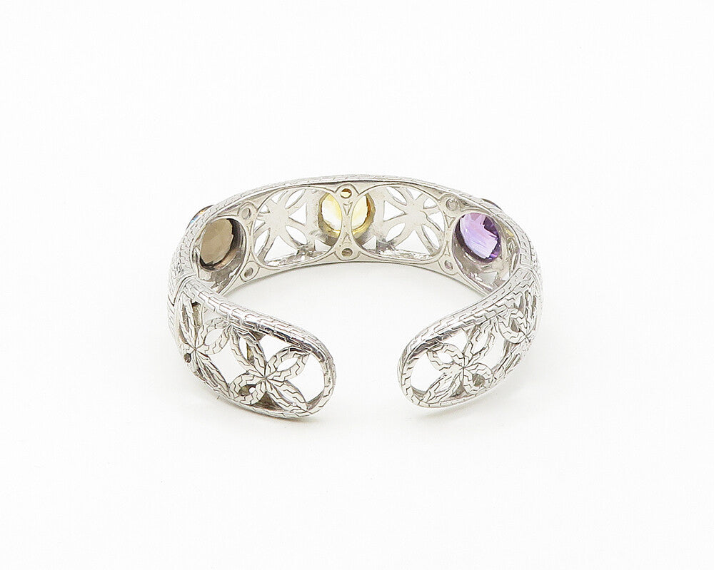925 Silver & 14K GOLD  Topaz Amethyst & Citrine Floral Cuff Bracelet  BT7172