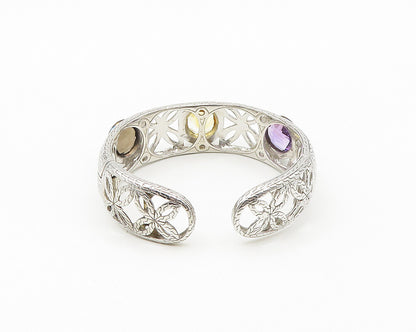 925 Silver & 14K GOLD  Topaz Amethyst & Citrine Floral Cuff Bracelet  BT7172