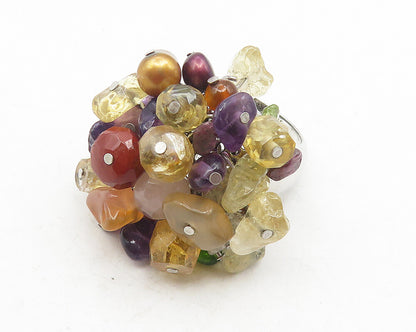 925 Sterling Silver Vintage Multi Stone Cluster Cocktail Ring Sz 8  RG12041