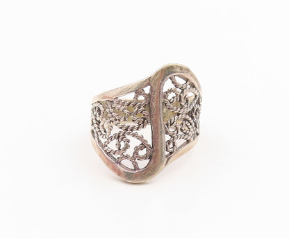 925 Sterling Silver Vintage Ring Openwork Twisted Rope Scroll Band Sz 7 RG36002