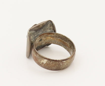 925 Sterling Silver  Vintage Antique Square Coin Ring Sz 7.5  RG26370