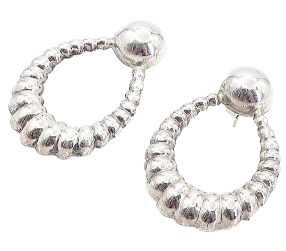 925 Sterling Silver  Vintage Shiny Fluted Dome Design Drop Earrings  EG4198