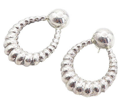 925 Sterling Silver  Vintage Shiny Fluted Dome Design Drop Earrings  EG4198