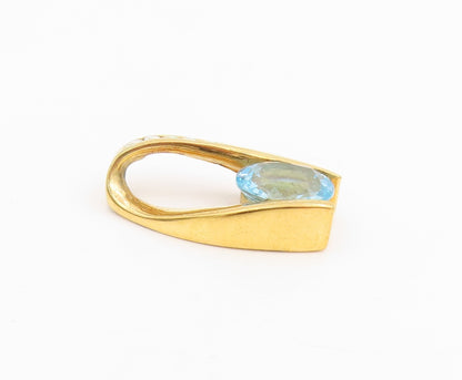 925 Sterling Silver Vintage Pendant Gold Plated Blur Topaz & CZ Charm  PT25625