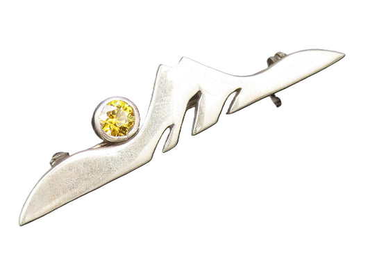 DESIGNER 925 Silver  Vintage Modernist Cubic Zirconia Brooch Pin  BP10071