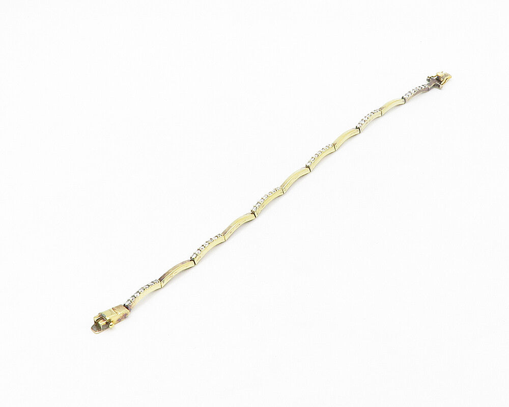 925 Sterling Silver  Shiny White Topaz Gold Plated Bar Chain Bracelet  BT7183