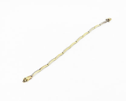925 Sterling Silver  Shiny White Topaz Gold Plated Bar Chain Bracelet  BT7183