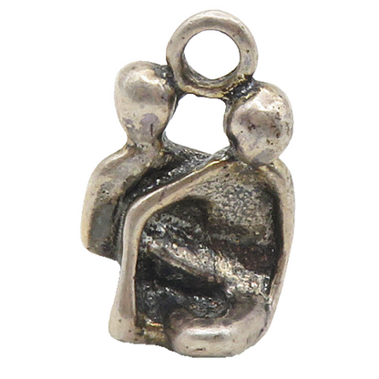 925 Sterling Silver  Vintage Modernist Sculpted Sitting Couple Pendant  PT7674