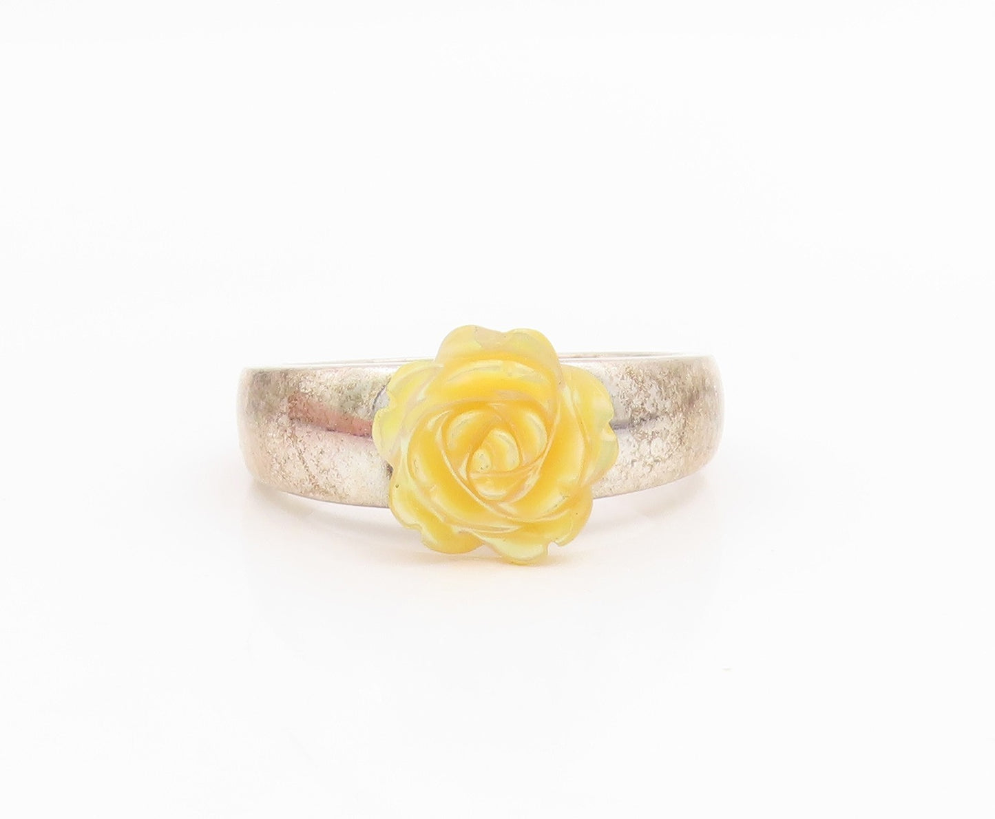 925 Sterling Silver Vintage Ring Yellow Rose Floral Solitaire Band Sz 9 RG33861