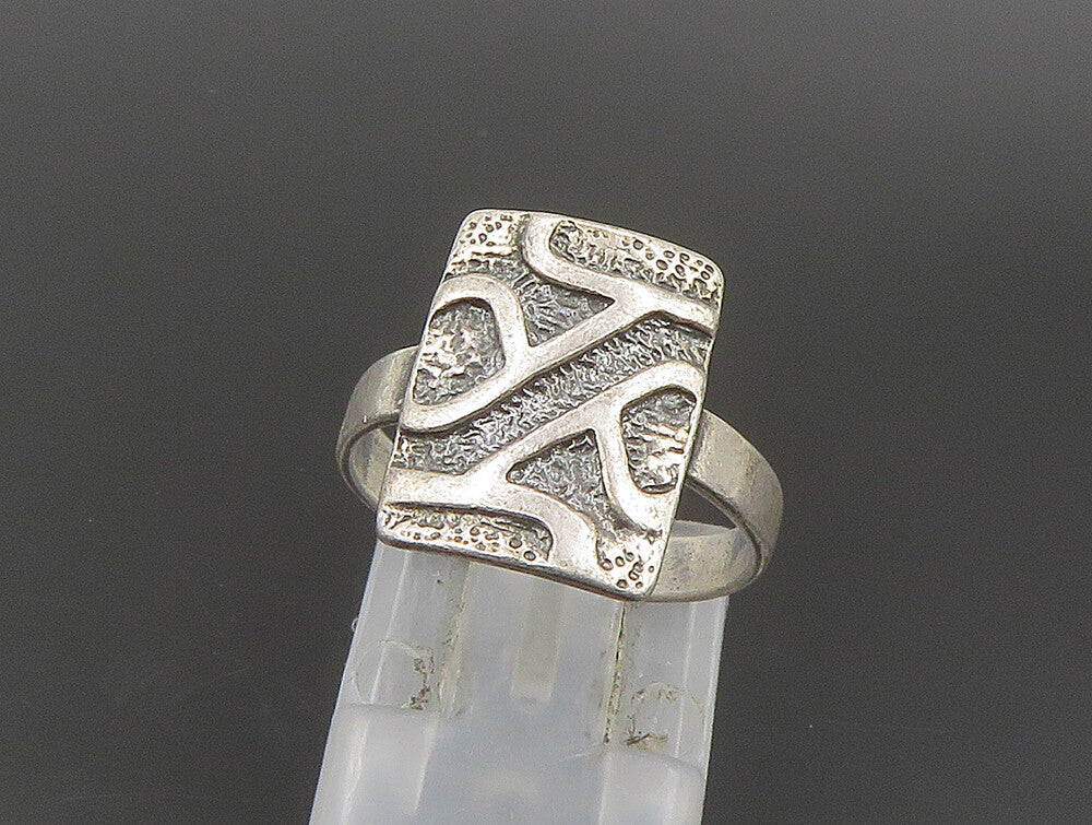 POLAND 925 Silver  Vintage Rectangle Engraved Abstract Ring Sz 5.5  RG24205