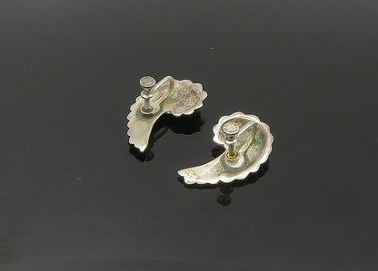 925 Sterling Silver  Vintage Shiny Fluted Swirl Non Pierce Earrings  EG10696