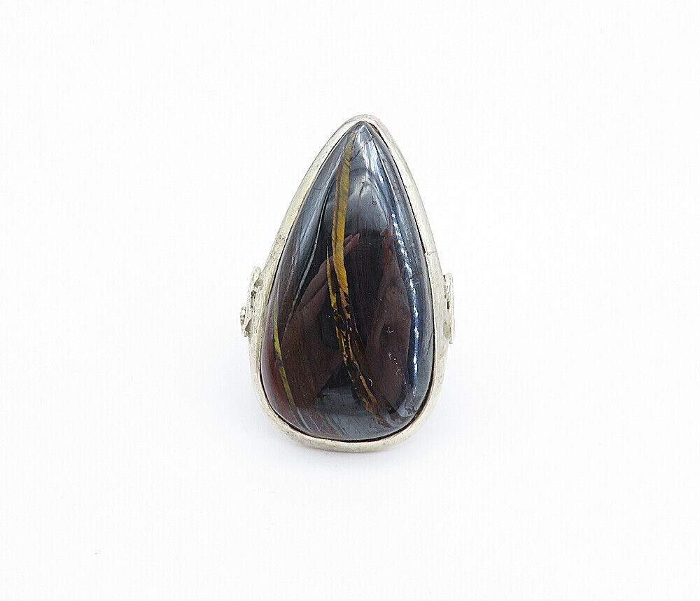 925 Sterling Silver  Vintage Agate Tear Drop Cocktail Ring Sz 8  RG7961