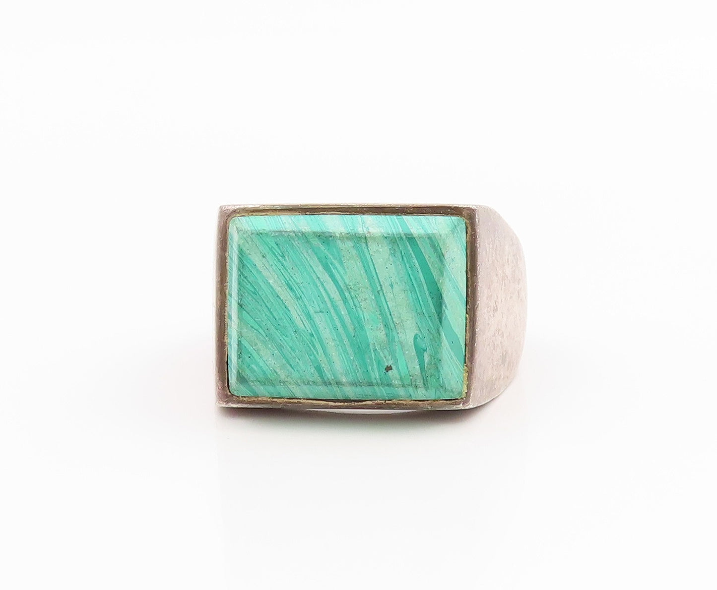 925 Sterling Silver Vintage Ring MEXICO Green Gemstone Signet  Sz 10.5  RG35782