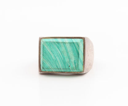 925 Sterling Silver Vintage Ring MEXICO Green Gemstone Signet  Sz 10.5  RG35782