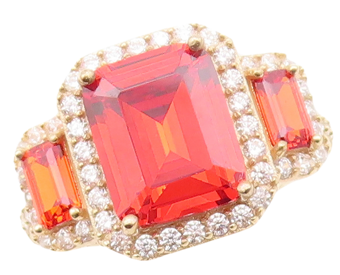925 Sterling Silver Vintage Ring Gold Plated Orange & White CZ  Sz 6  RG30472