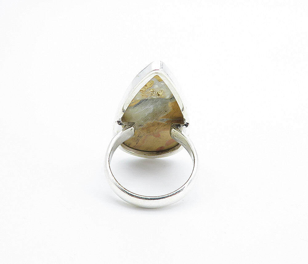 925 Sterling Silver  Tear Drop Jasper Polished Cocktail Ring Sz 9  RG8184