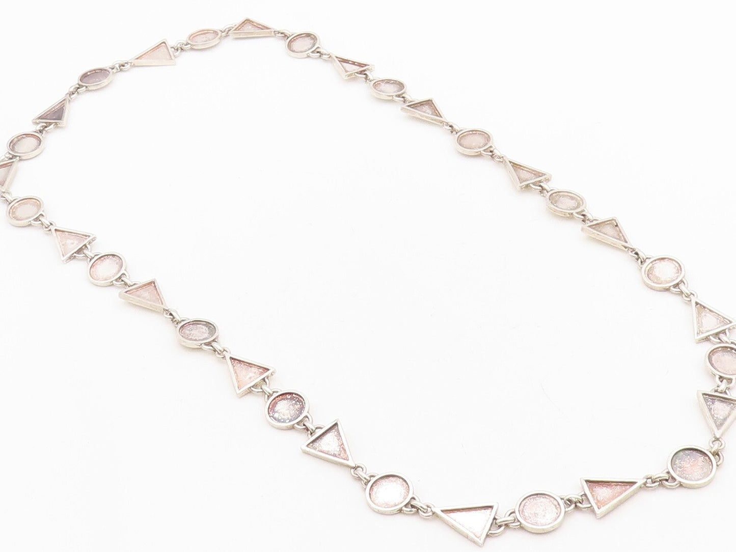 925 Sterling Silver Vintage Necklace Circular & Triangular Cutout Chain  NE4339