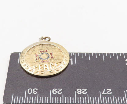 925 Sterling Silver Vintage Pendant Gold Plated Enameled Peace Carved  PT23623