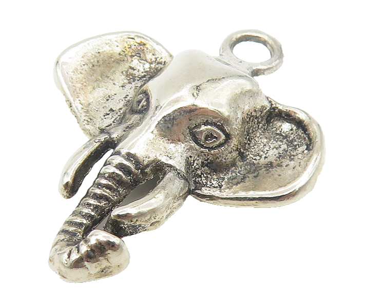 925 Sterling Silver  Vintage Shiny Elephant Head Motif Drop Pendant  PT9111