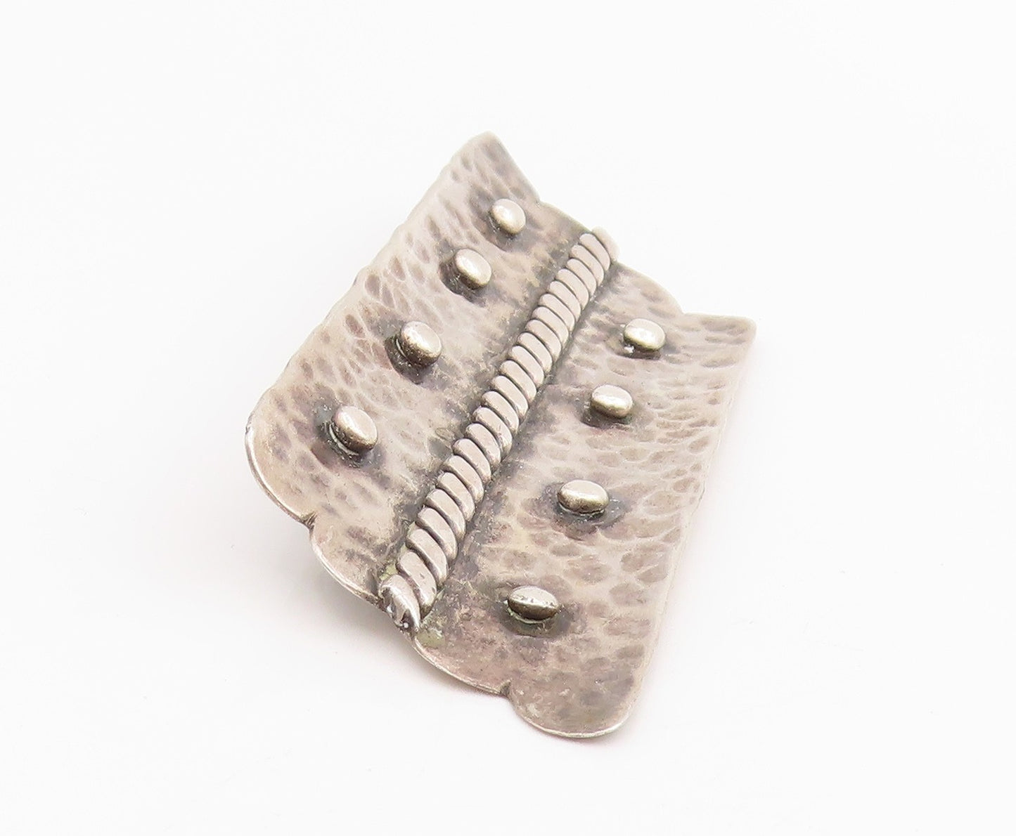 925 Sterling Silver Vintage Brooch Hammered Pin With Twisted Rope Detail BP12067