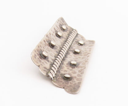 925 Sterling Silver Vintage Brooch Hammered Pin With Twisted Rope Detail BP12067