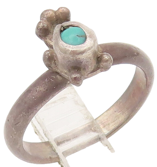 925 Sterling Silver Vintage Ring Minimalist Beaded Green Turquoise Sz 5 RG27803