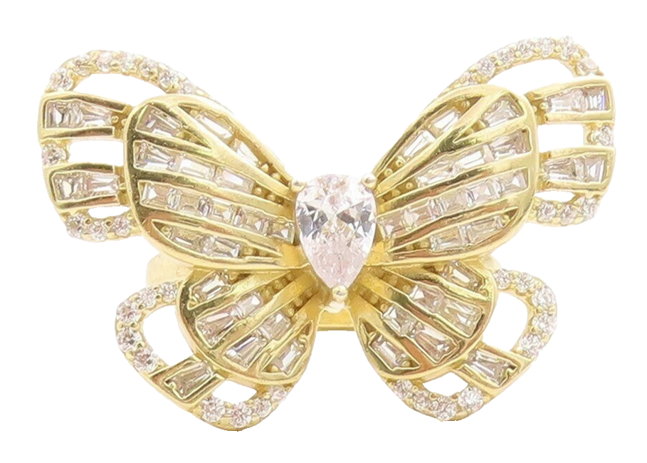 925 Sterling Silver Vintage Ring Gold Plated Topaz Butterfly  Sz 6.5  RG31359