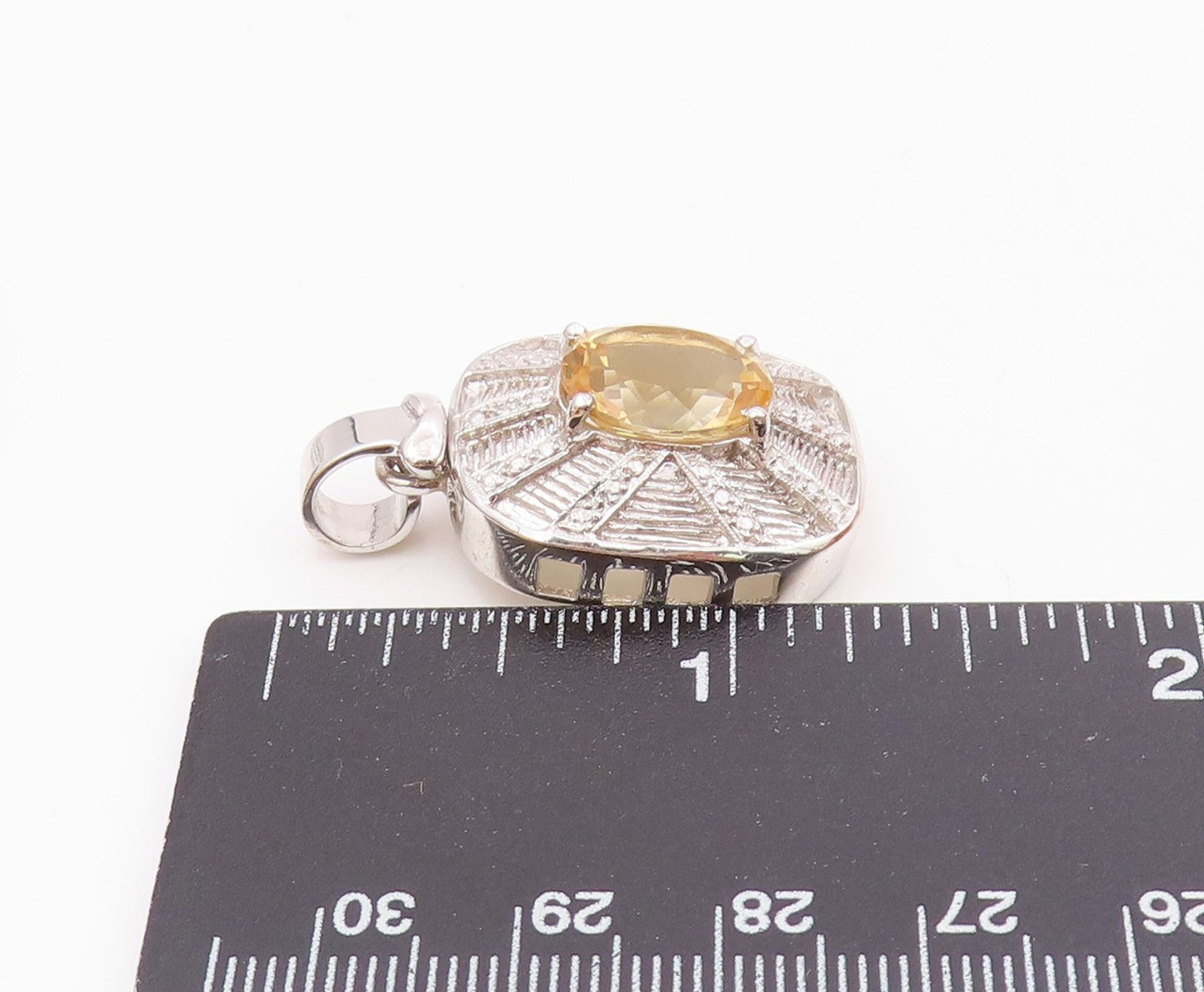 925 Sterling Silver  Vintage Prong Set Citrine Shiny Dome Pendant  PT18774