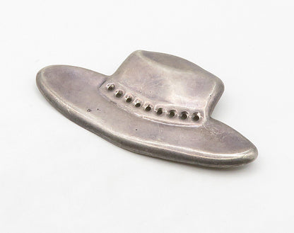 MEXICO 925 Sterling Silver  Vintage Smooth Dark Tone Hat Brooch Pin  BP6381