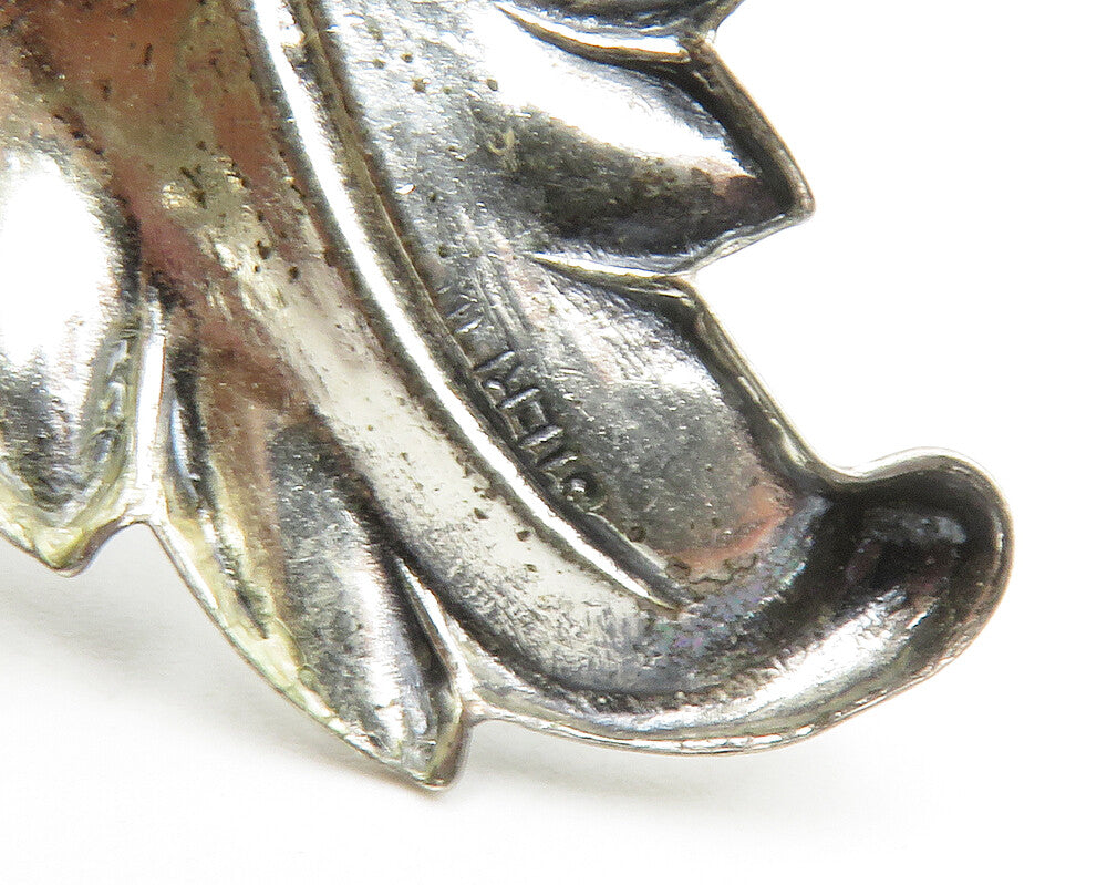 925 Sterling Silver  Vintage Shiny Floral Leaf Motif Brooch Pin  BP5246