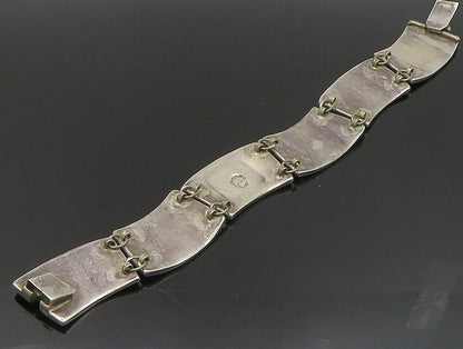 MEXICO 925 Silver  Vintage Etched Animal Green Turquoise Link Bracelet  BT9396