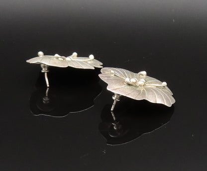 CAROL FELLEY 925 Silver  Vintage Beaded Etched Floral Drop Earrings  EG11962