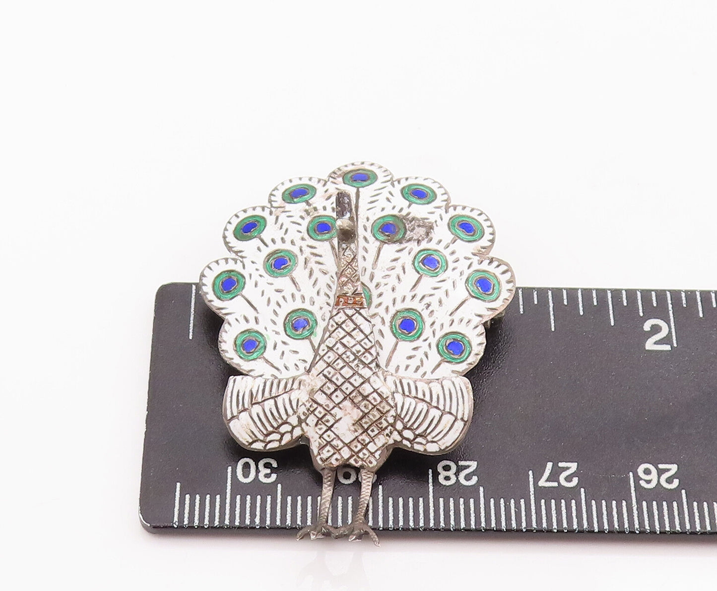 925 Sterling Silver Vintage Brooch Pin SIAM Enameled Peacock Moves  BP10962