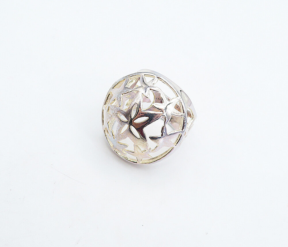 925 Sterling Silver  Shiny Polished Star Cutout Dome Band Ring Sz 7.5  RG4987