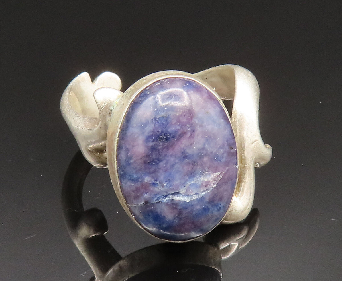 925 Sterling Silver  Vintage Cabochon Sodalite Swirl Bypass Ring Sz 7  RG25003