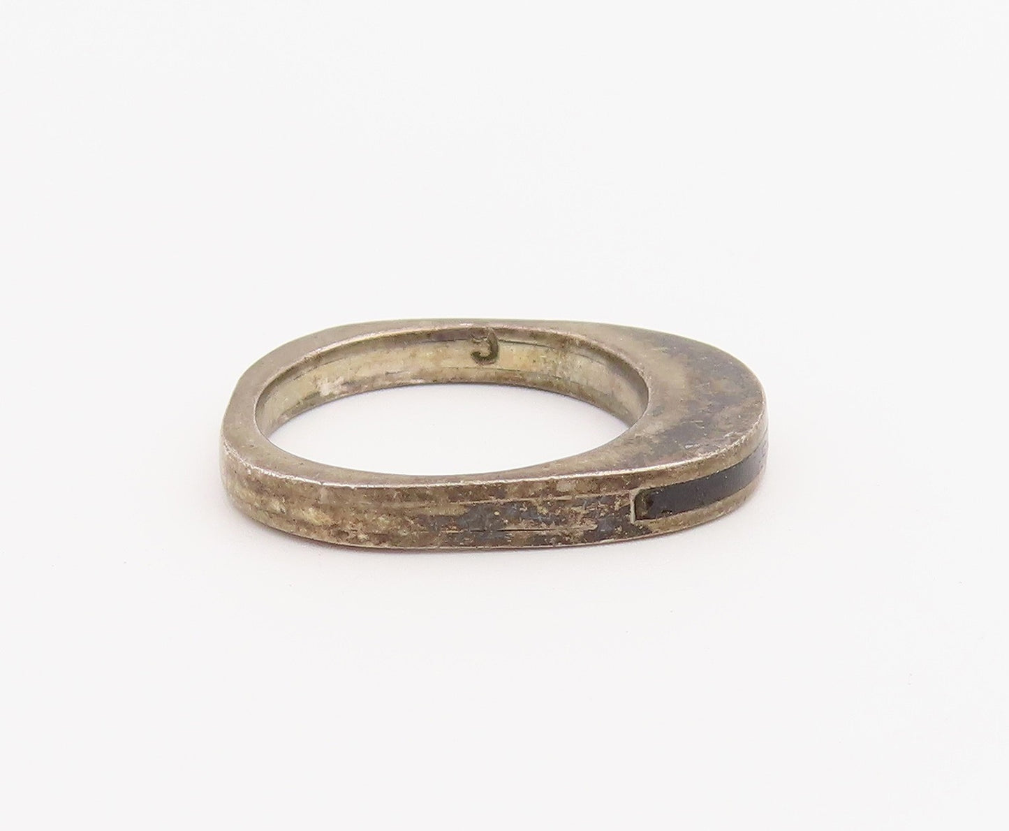 925 Sterling Silver Vintage Ring Classic Geometric Inlay Band  Sz 6.5  RG36653