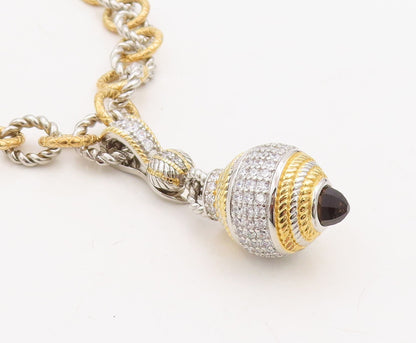 925 Sterling Silver Vintage Necklace Gold Plated Rope Rings CZ Inlay Ball NE4375