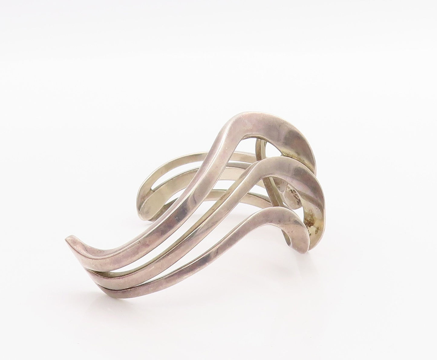 925 Sterling Silver Vintage Bracelet Modernist Freeform Wave Design Cuff BT11400