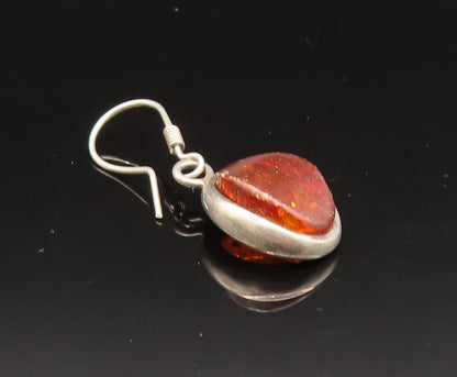 925 Sterling Silver  Vintage Oval Cabochon Baltic Amber Earrings  EG11743