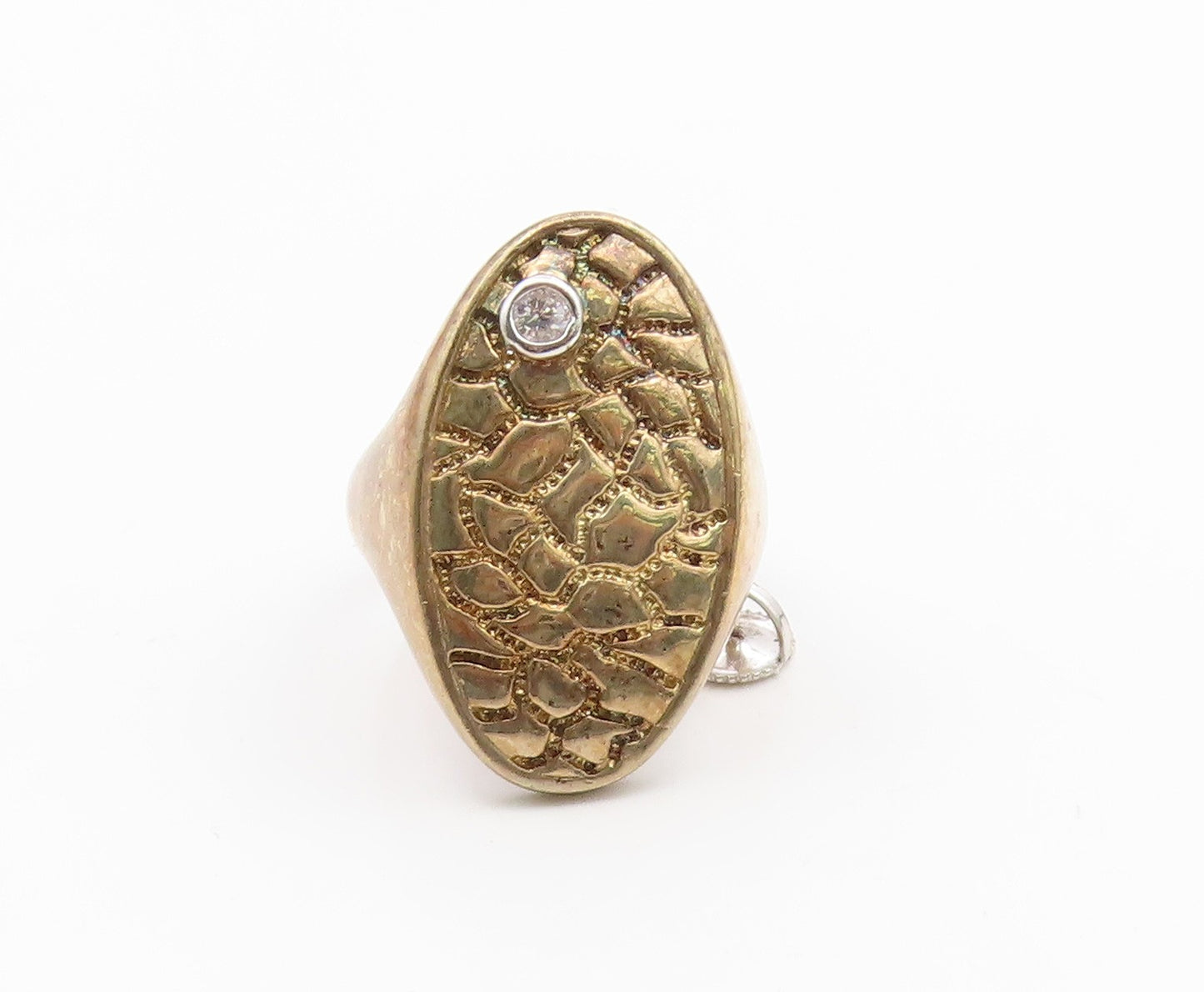 925 Sterling Silver Vintage Ring Gold Plated Topaz Textured  Band  Sz 8  RG35246