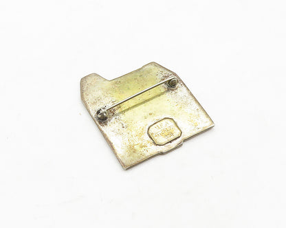 MFA 925 Sterling Silver  Vintage Shiny Dark Tone House Brooch Pin  BP7657