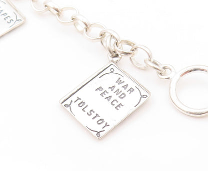 925 Sterling Silver Vintage Bracelet Book Lover Dangling Carved Books  BT11131