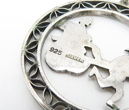 925 Sterling Silver  Vintage Man Pulling Rickshaw Carriage Pendant  PT4903
