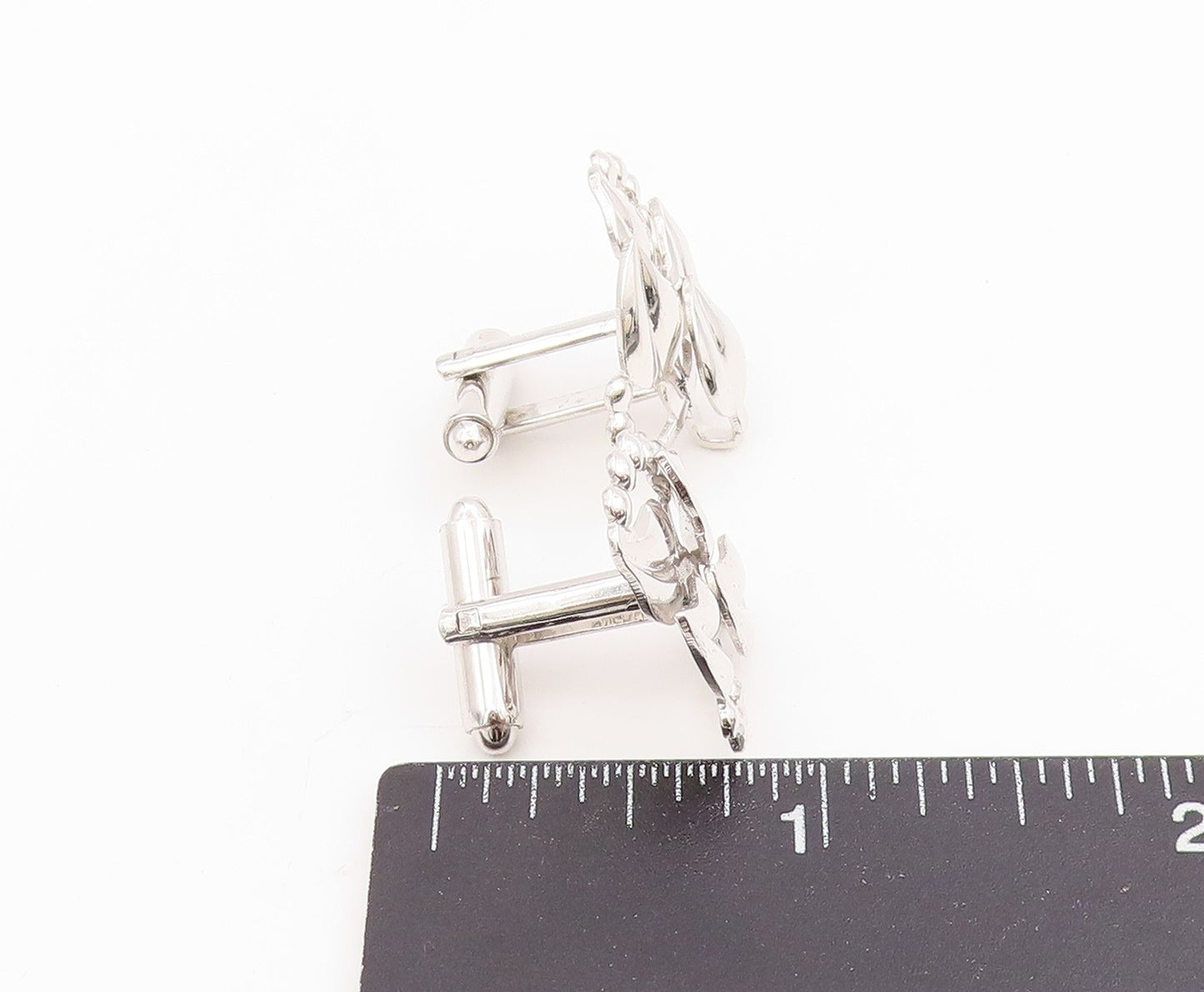 925 Sterling Silver Vintage Cufflinks Modernist Beaded Floral Leaf Motif  TR4156