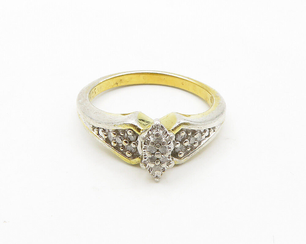 925 Sterling Silver  Vintage Genuine Diamonds Shiny Band Ring Sz 7  RG19754