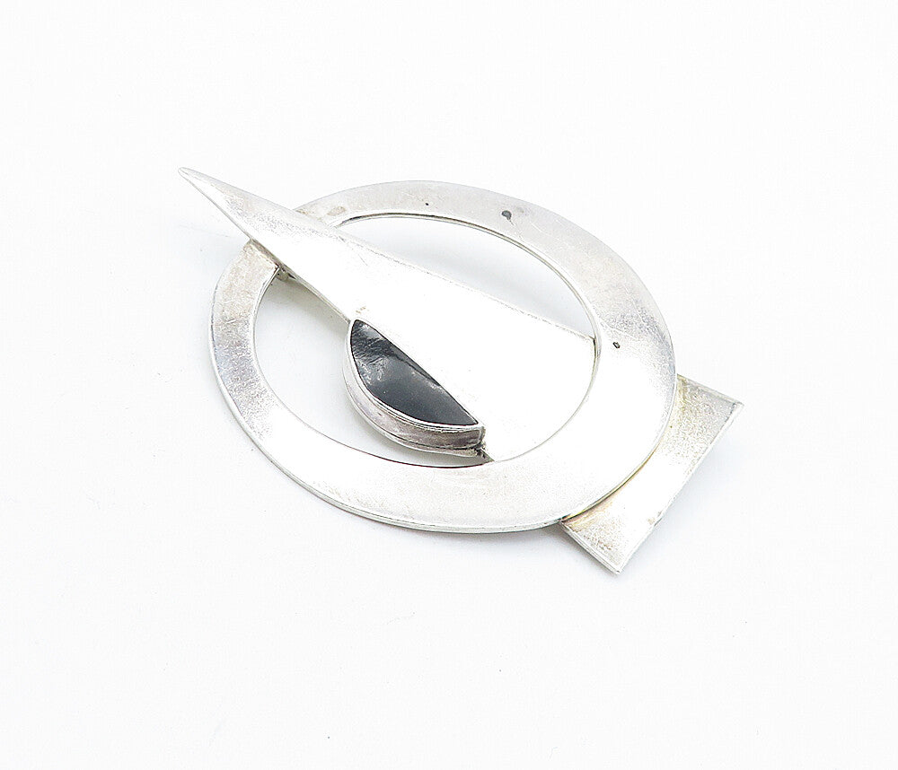 MEXICO 925 Sterling Silver  Vintage Black Onyx Modernist Brooch Pin  BP2620