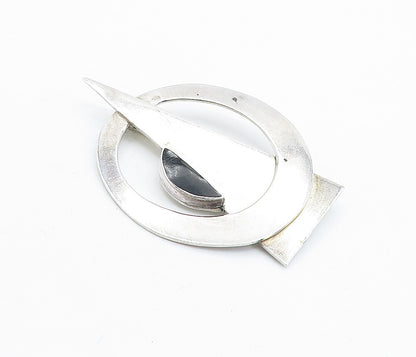 MEXICO 925 Sterling Silver  Vintage Black Onyx Modernist Brooch Pin  BP2620