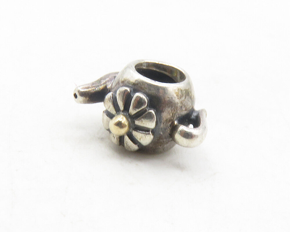 PANDORA 925 Silver 14k Gold Vintage Petite Tea Pot Kettle Slide Pendant  PT9586